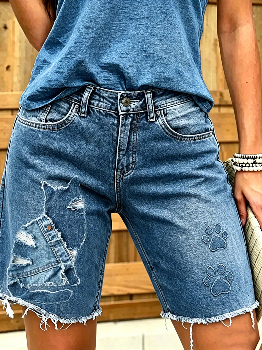 Damen-Shorts aus Jeans mit Tiermotiv-Print