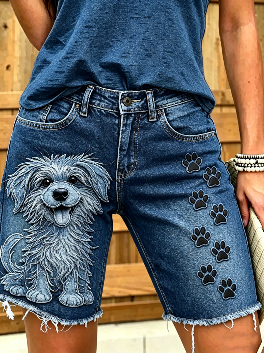 Damen-Shorts aus Jeans mit Tiermotiv-Print
