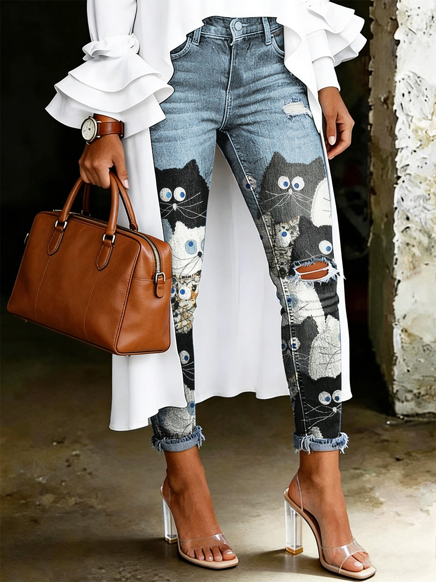 Damen-Jeans mit Tiermotiv-Print