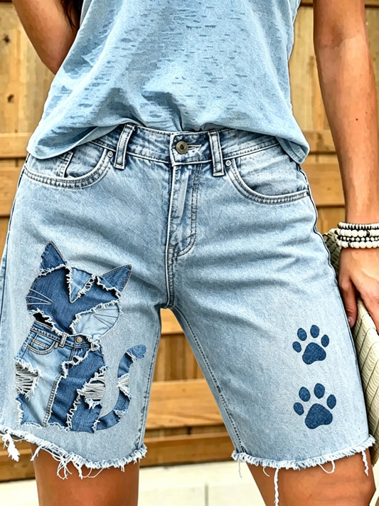 Damen-Shorts aus Jeans mit Tiermotiv-Print