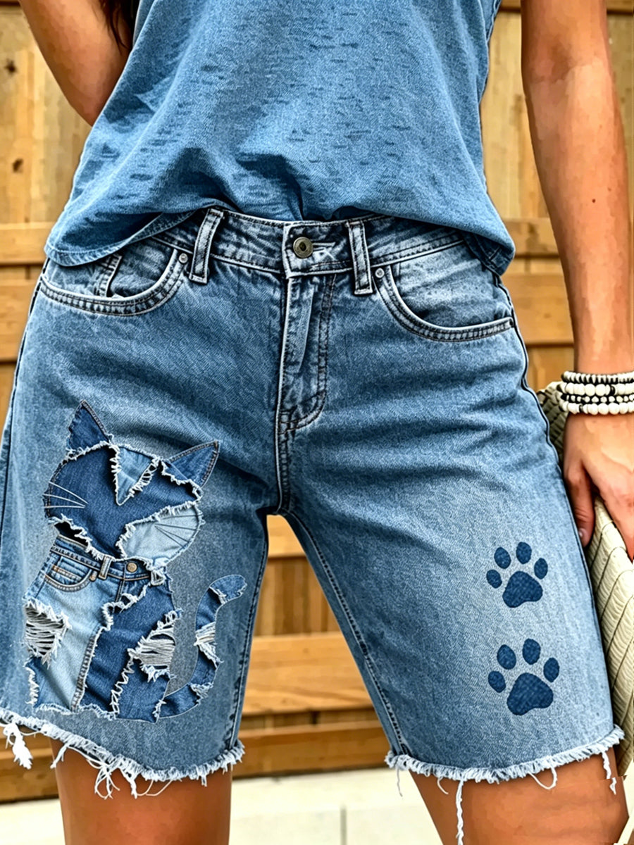 Damen-Shorts aus Jeans mit Tiermotiv-Print