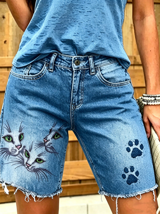 Damen-Shorts aus Jeans mit Tiermotiv-Print