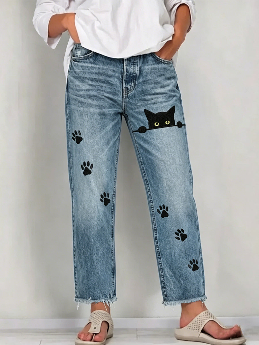 Damen-Tier-Kunstdruck-Jeans