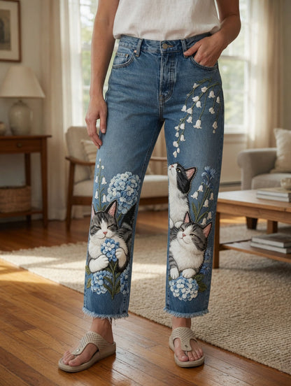 Damen-Jeans mit Tier-Art-Print
