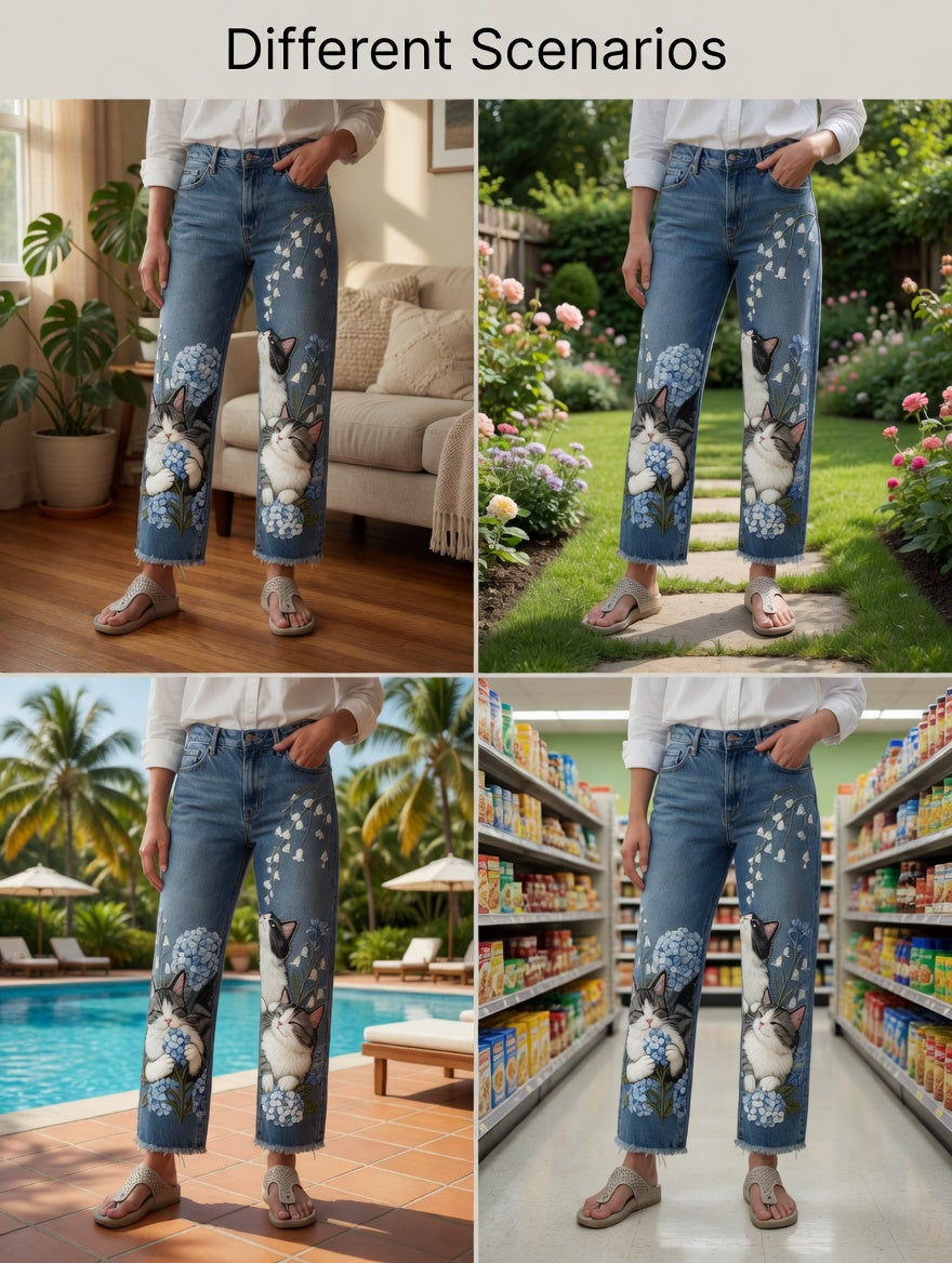 Damen-Jeans mit Tier-Art-Print