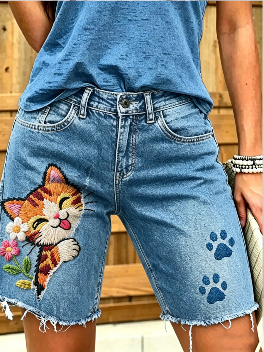 Damen-Shorts aus Jeans mit Tiermotiv-Print