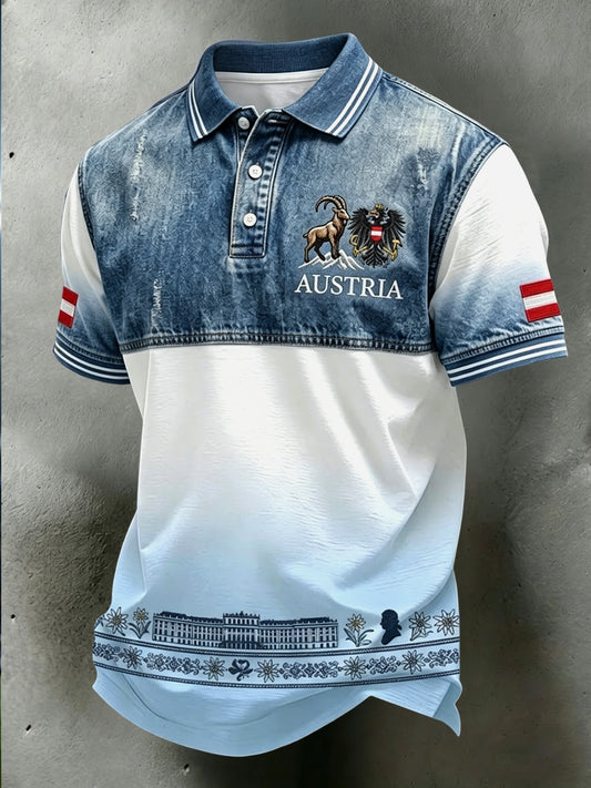 Vintage österreichisches Adler-Patchwork-Casual-Poloshirt