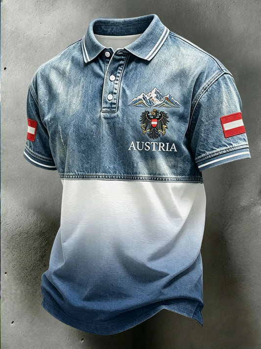 Vintage österreichischer Adler Farbverlauf Patchwork Freizeit-Poloshirt