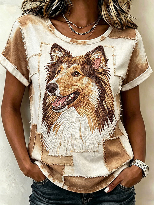 Damen süßes Tier-Hund Kurzarm-Lässiges T-Shirt