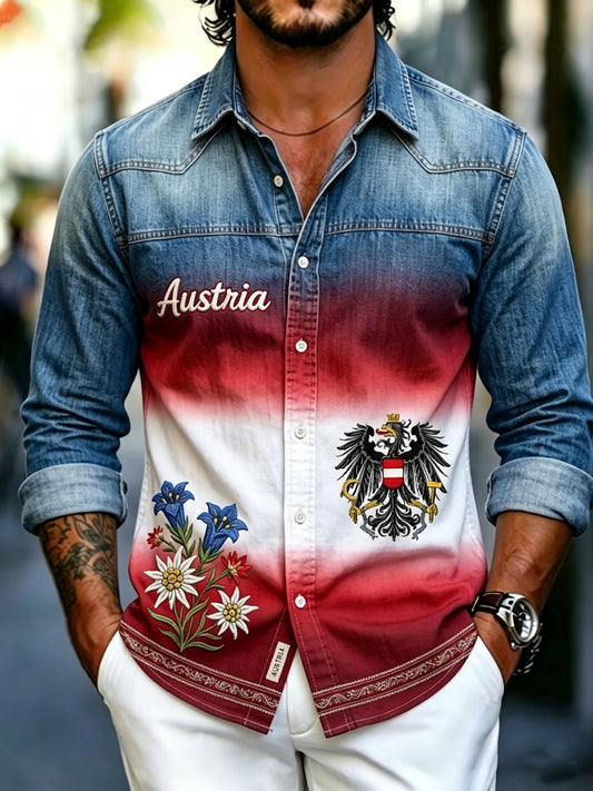 Retro österreichischer Stil Farbverlauf Patchwork Freizeithemd