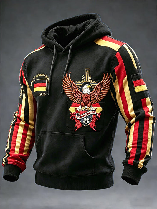 Herren-Sweatshirt mit Kapuze im Freizeitstil, schwarz, mit „Eagle“-Print der deutschen Fußballnationalmannschaft