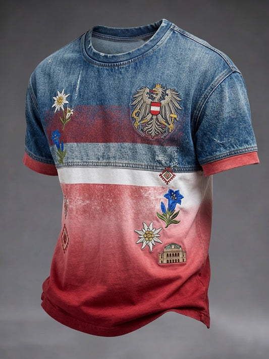 Retro österreichischer Adler Farbverlauf Freizeit-T-Shirt