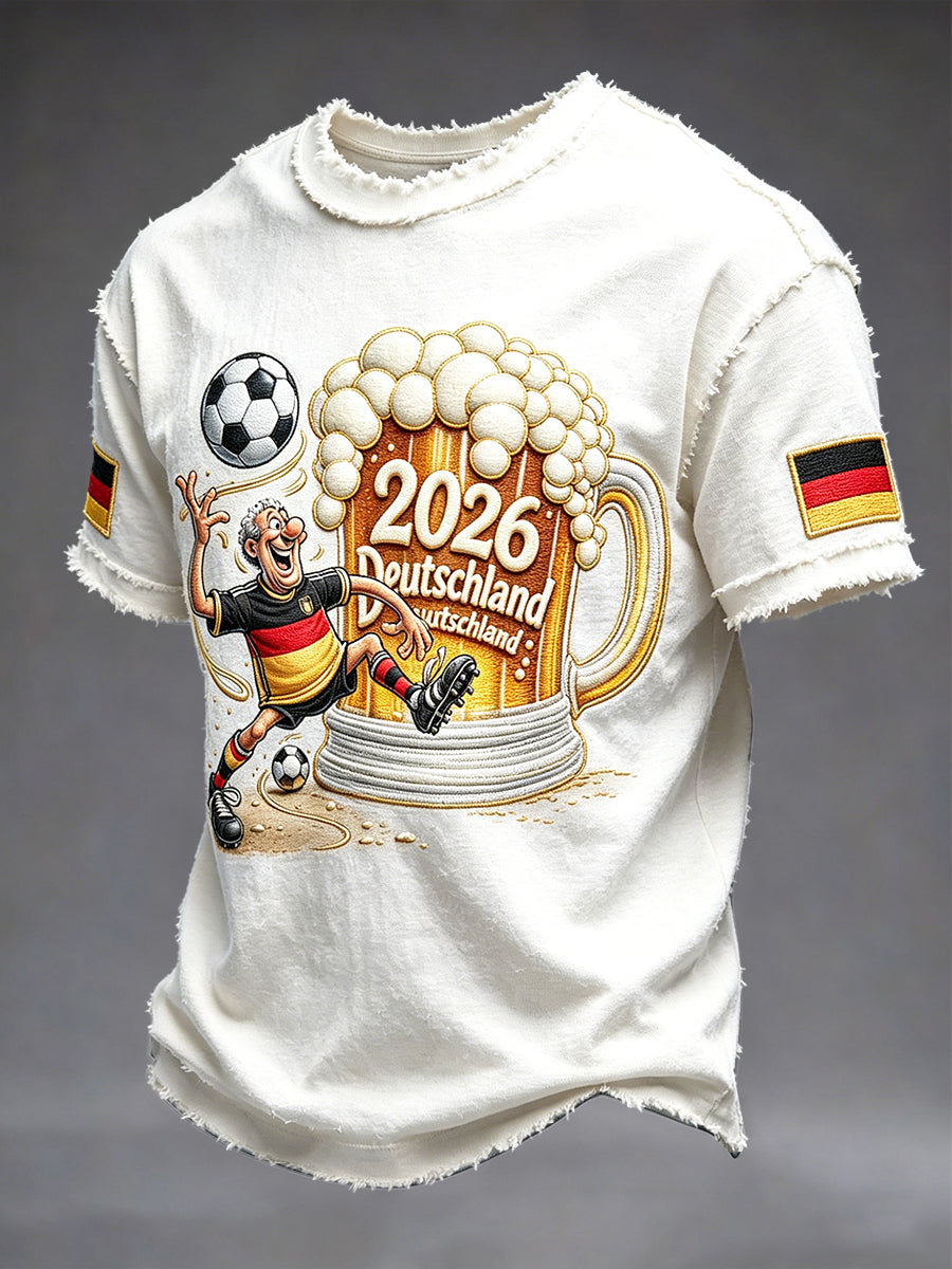 Herren Vintage Weißes Deutsches 2026 Fußball-Print Freizeit-T-Shirt