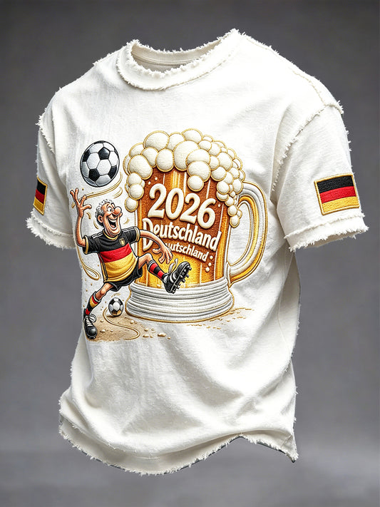 Herren Vintage Weißes Deutsches 2026 Fußball-Print Freizeit-T-Shirt