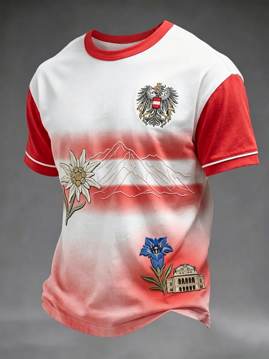 Vintage österreichisches Verlaufspatchwork-Casual-T-Shirt
