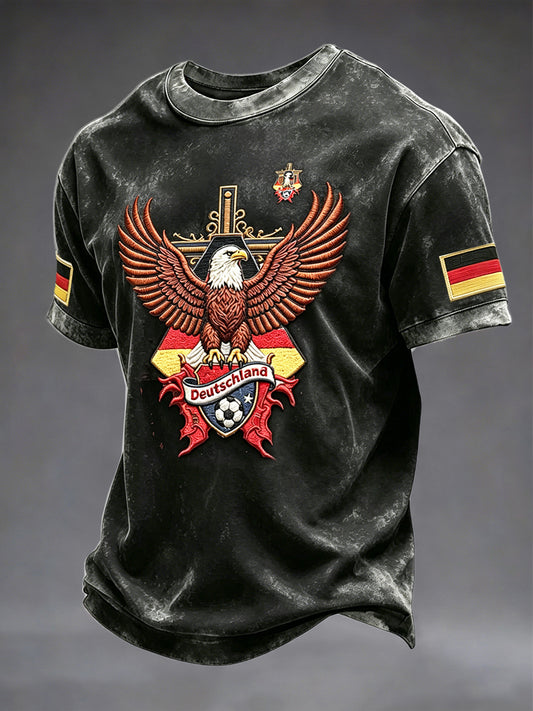Herren Schwarz Deutsches Fußball-Adler 3D-gedrucktes Freizeit-T-Shirt