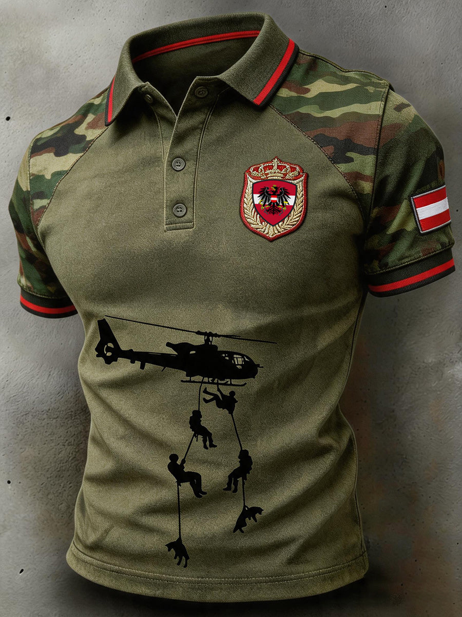 Herren-Polo mit kurzen Ärmeln und verwaschenem Camouflage-Print