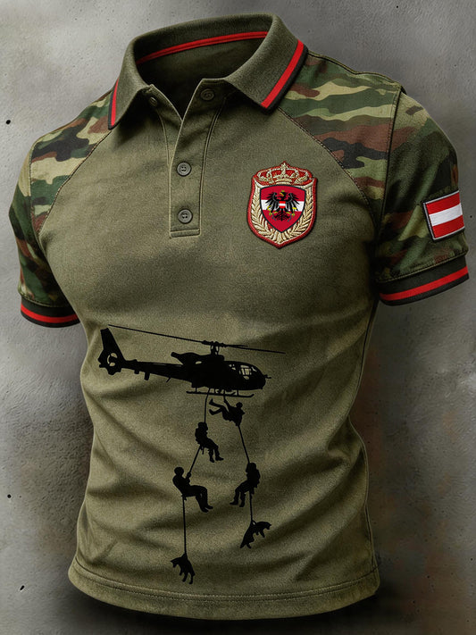 Herren-Polo mit kurzen Ärmeln und verwaschenem Camouflage-Print