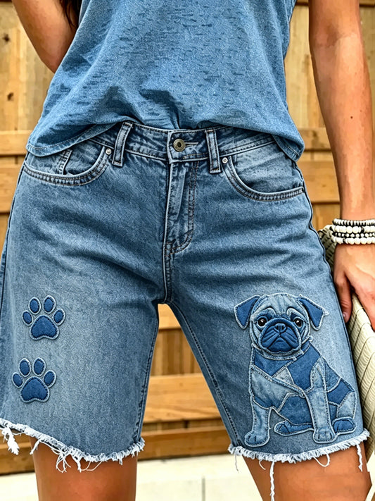 Damen-Shorts aus Jeans mit Tiermotiv-Print