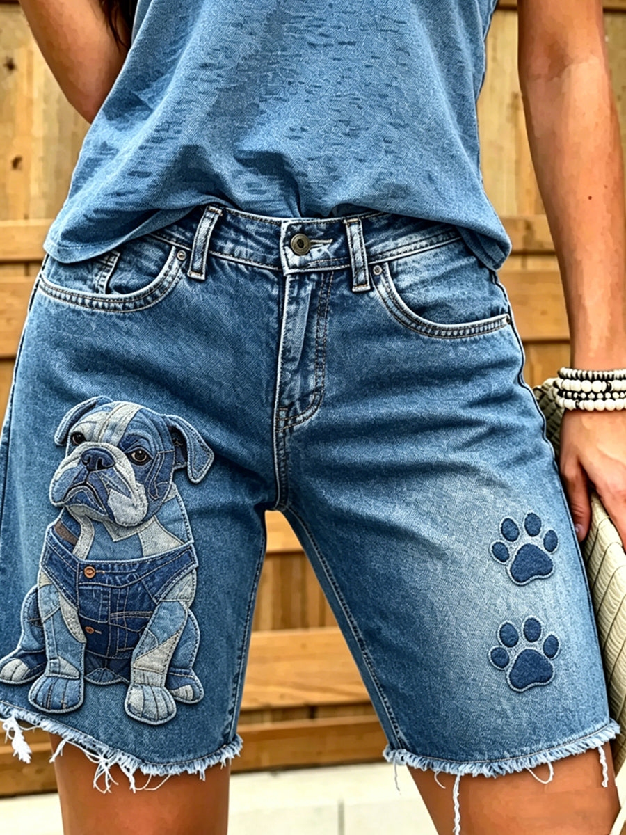 Damen-Shorts aus Jeans mit Tiermotiv-Print