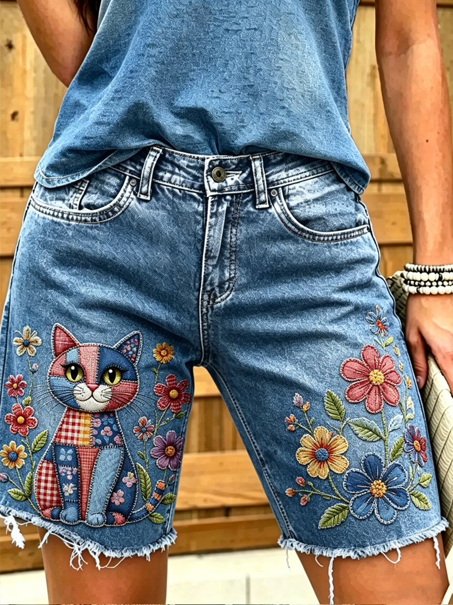 Damen-Shorts aus Jeans mit Tiermotiv-Print