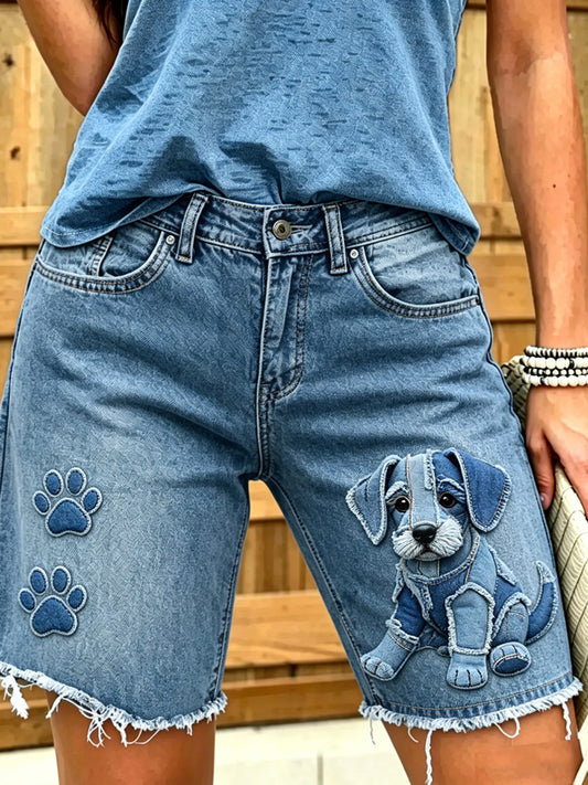 Damen-Shorts aus Jeans mit Tiermotiv-Print