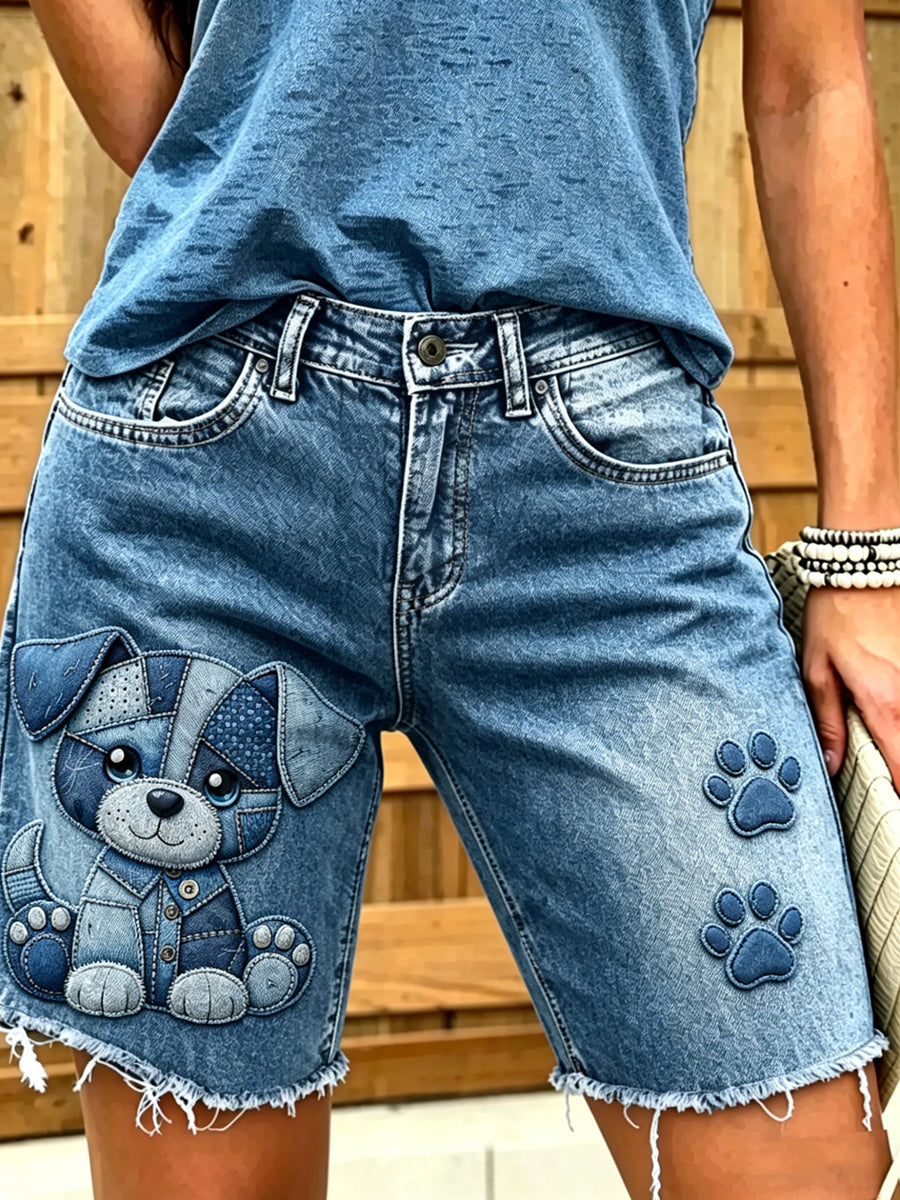 Damen-Shorts aus Jeans mit Tiermotiv-Print