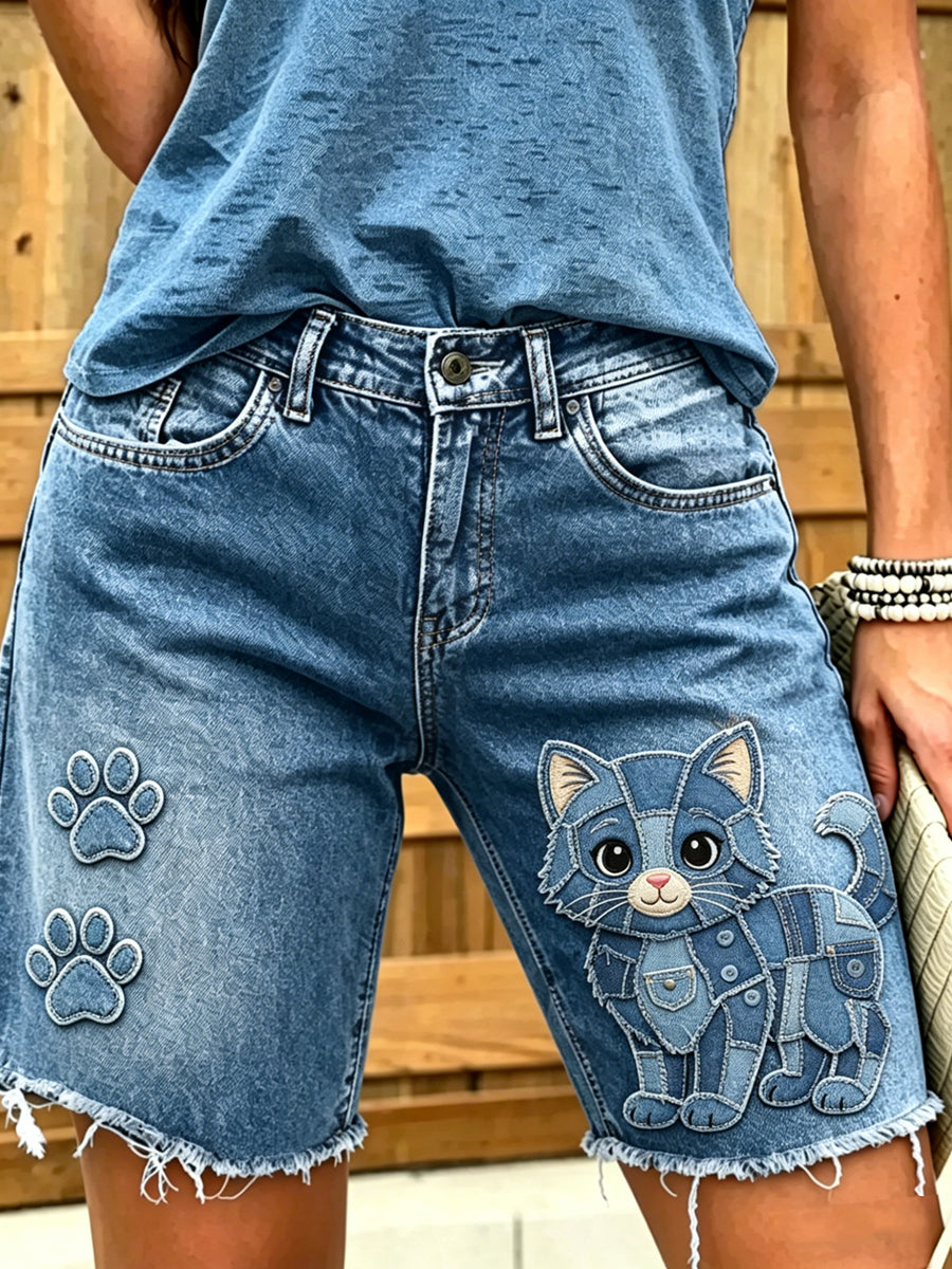 Damen-Shorts aus Jeans mit Tiermotiv-Print