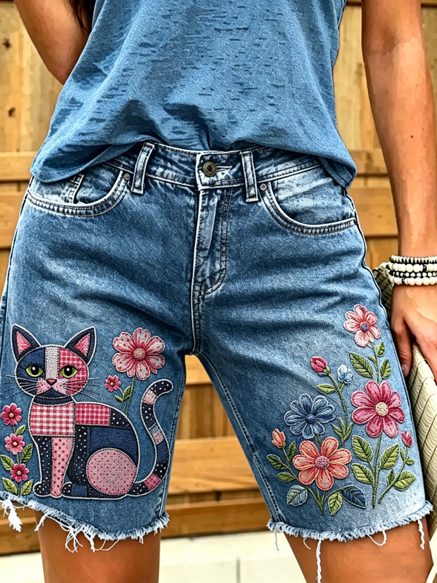 Damen-Shorts aus Jeans mit Tiermotiv-Print