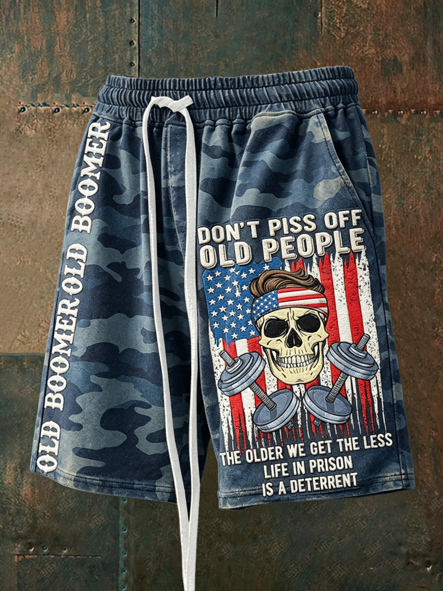 Herren-Drawstring-Shorts mit dem Spruch „Männer, ärgert keine älteren Menschen“