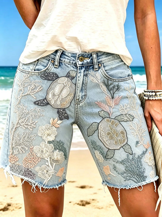 Damen Shorts mit Meeres schildkröten druck
