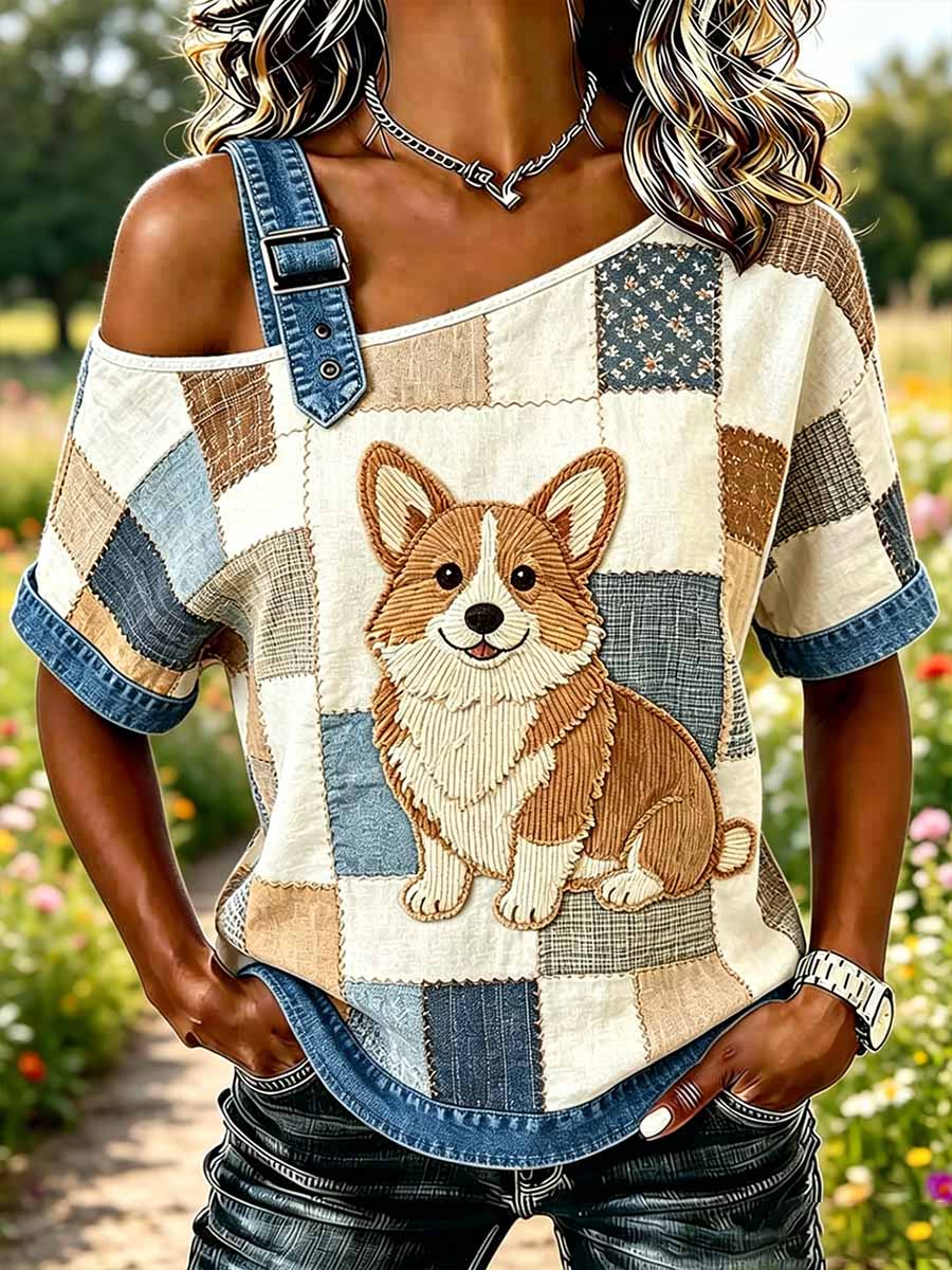 Damenmode T-Shirt mit Tier- und Blumen-Patchwork-Print