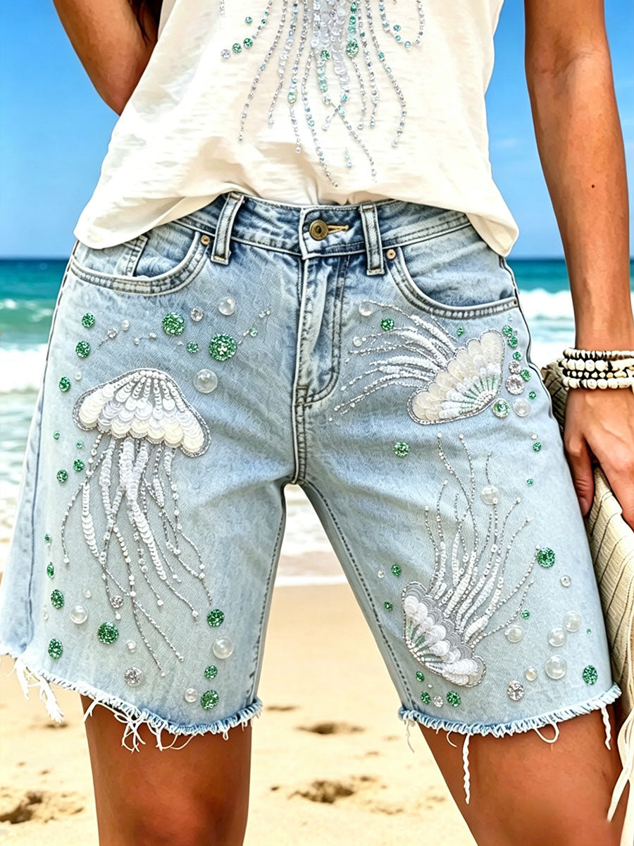 Damen-Shorts mit Quallen-Print