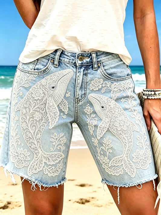 Frauen Wal mutter und Baby Print Shorts