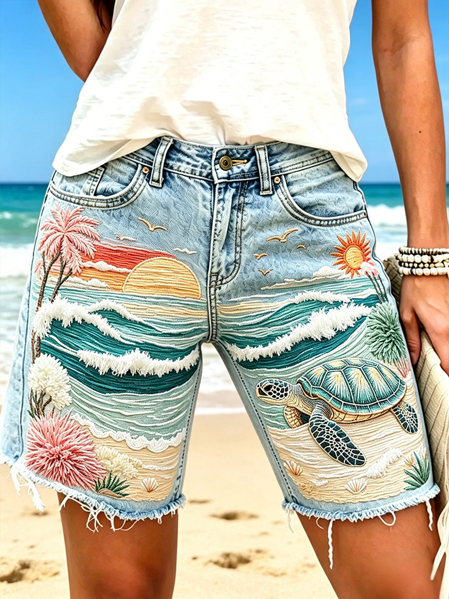 Damen Shorts mit Meeres schildkröten druck