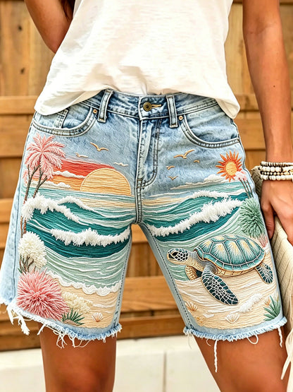 Damen Shorts mit Meeres schildkröten druck