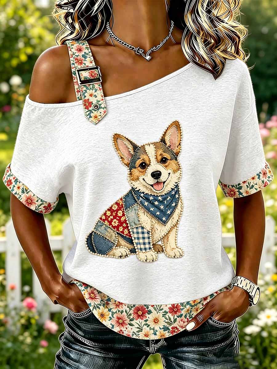 Damenmode T-Shirt mit Tier- und Blumen-Patchwork-Print