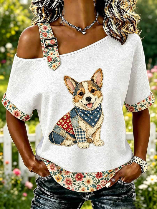 Damenmode T-Shirt mit Tier- und Blumen-Patchwork-Print