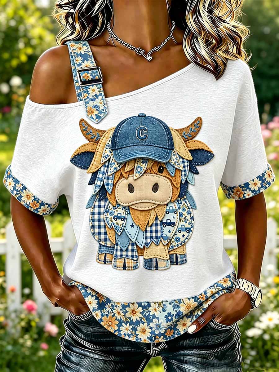 Damenmode T-Shirt mit Tier- und Blumen-Patchwork-Print