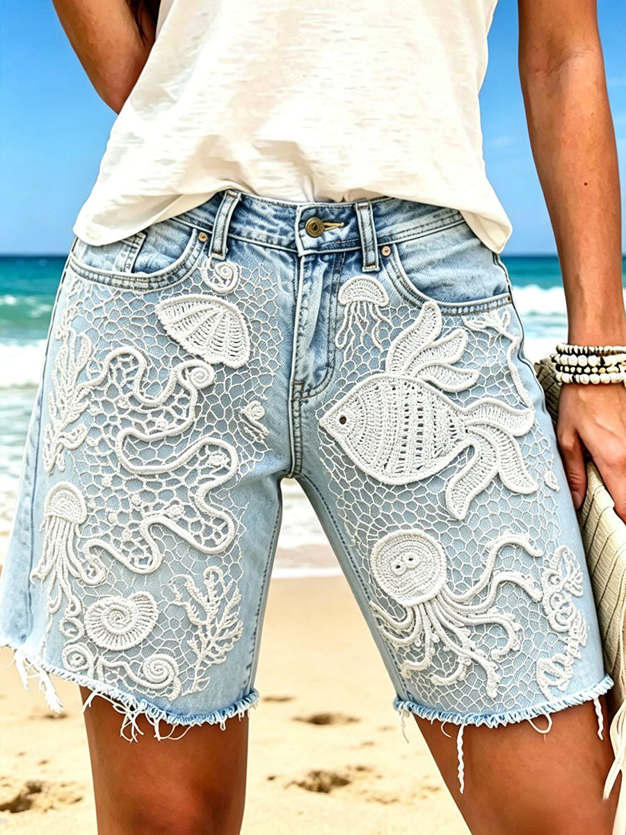 Damen-Shorts mit Ozean-Tiermuster