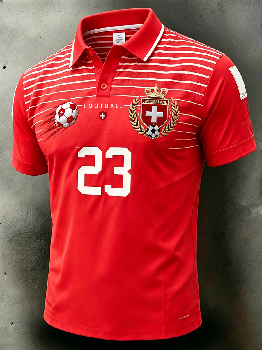 Herren-Poloshirt mit kurzen Ärmeln und Fußballmotiv