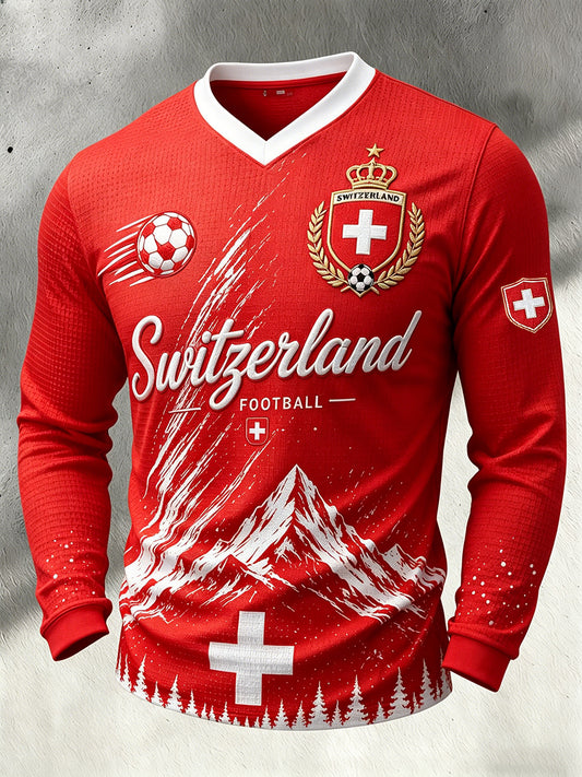 Herren-Top mit langen Ärmeln, Waffelstrickmuster und Football-Motiv-Print