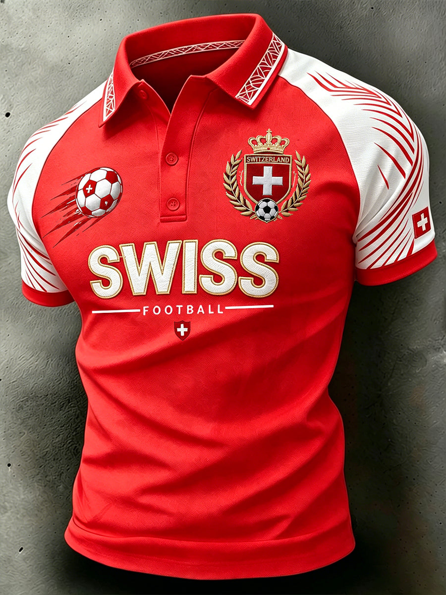 Herren-Poloshirt mit kurzen Ärmeln und Fußballmotiv
