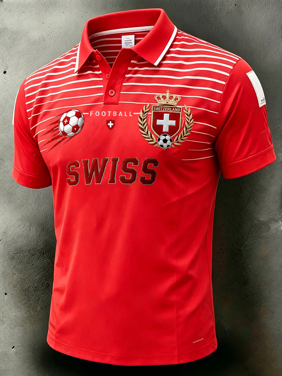 Herren-Poloshirt mit kurzen Ärmeln und Fußballmotiv