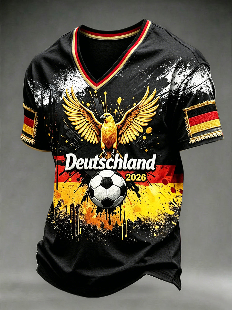 Herren-Flag-Football-T-Shirt mit deutscher Flagge, 3D-gedruckt, lässig, V-Ausschnitt