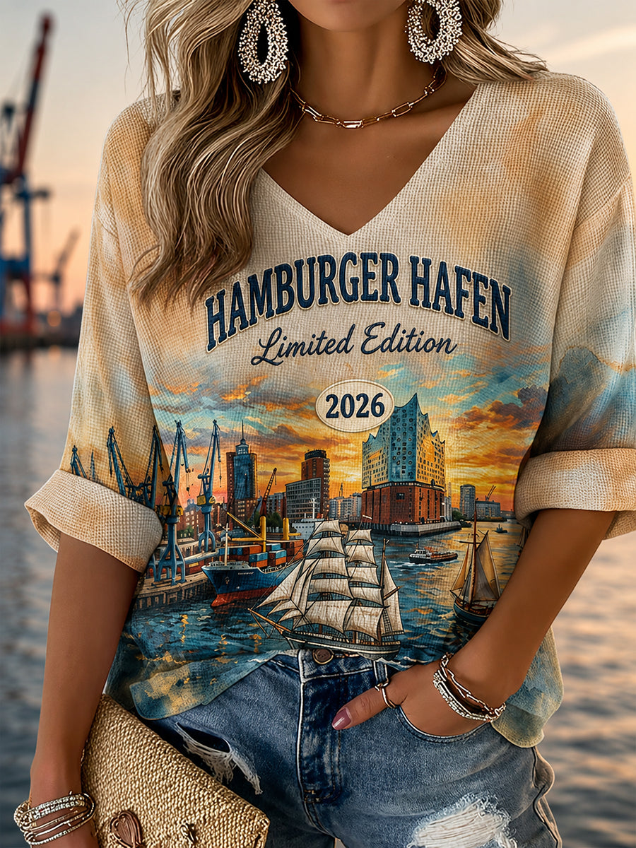 Frauen Hamburger Hafen 2026 geburtst agsedition Waffel T-Shirt