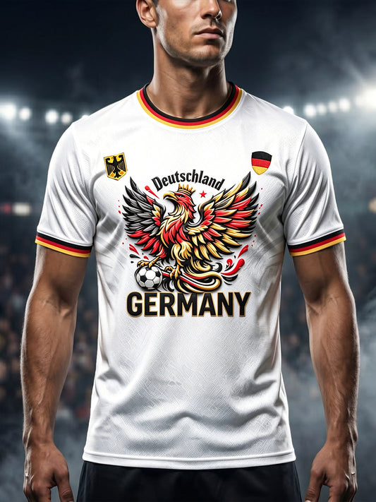 Herren-Deutschland-Fußballadler-Print weißes Freizeit-Jersey-T-Shirt
