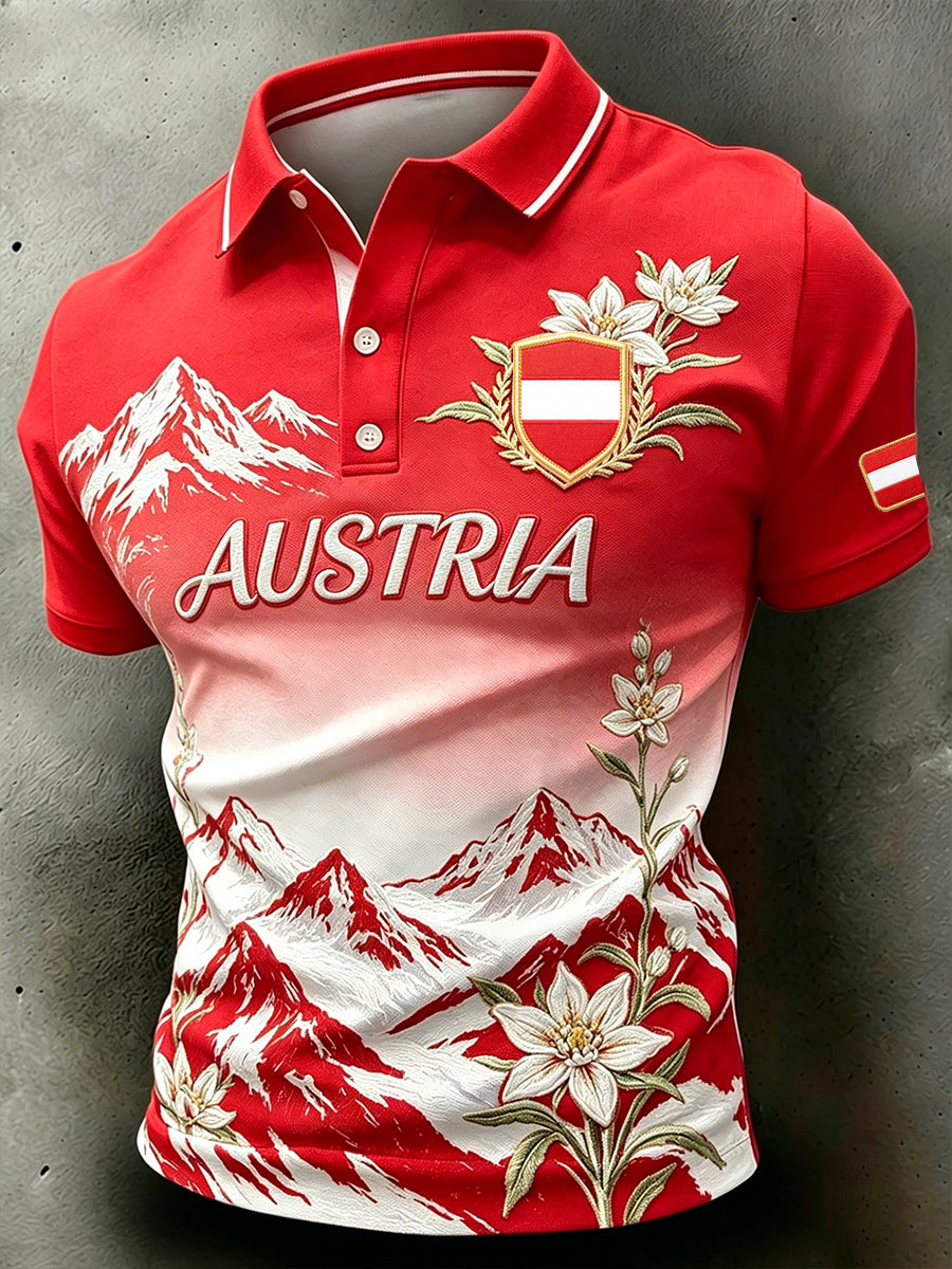 Herren-Polo mit kurzen Ärmeln und Landschaftsdruck, lässig