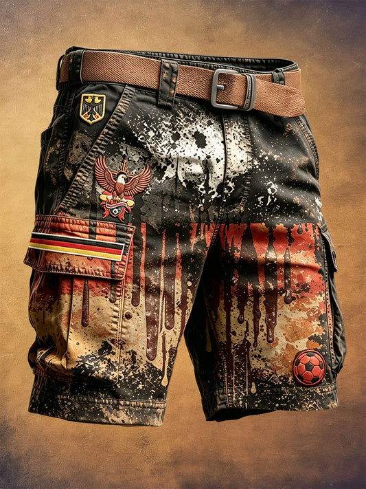 Herren Vintage deutsche Fußball-Adler-Print Freizeit-Mode Arbeits-Shorts