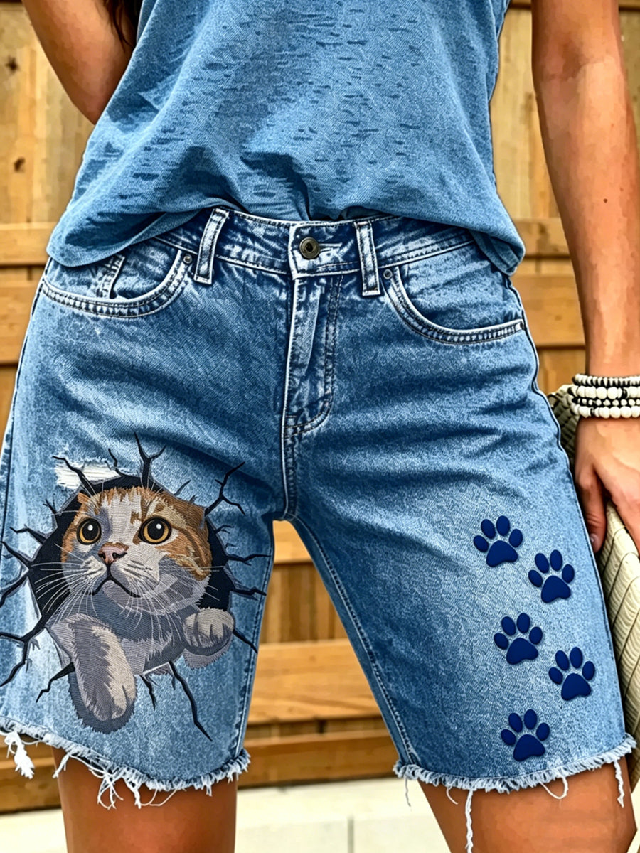 Damen-Shorts aus Jeans mit Tiermotiv-Print